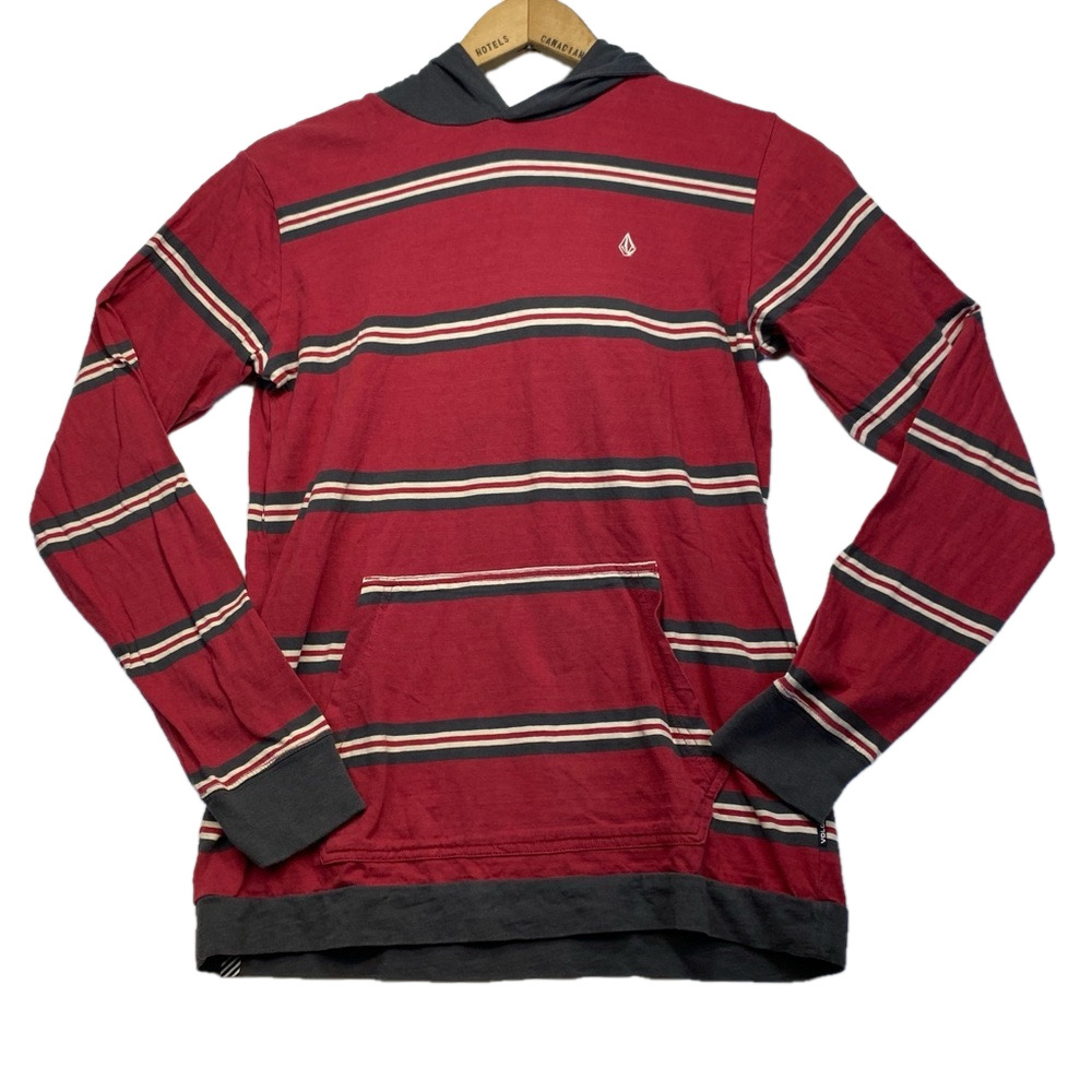 Volcom Shirt Boys XL Red White Black Outdoors Hooded Skateboarding Lightweight